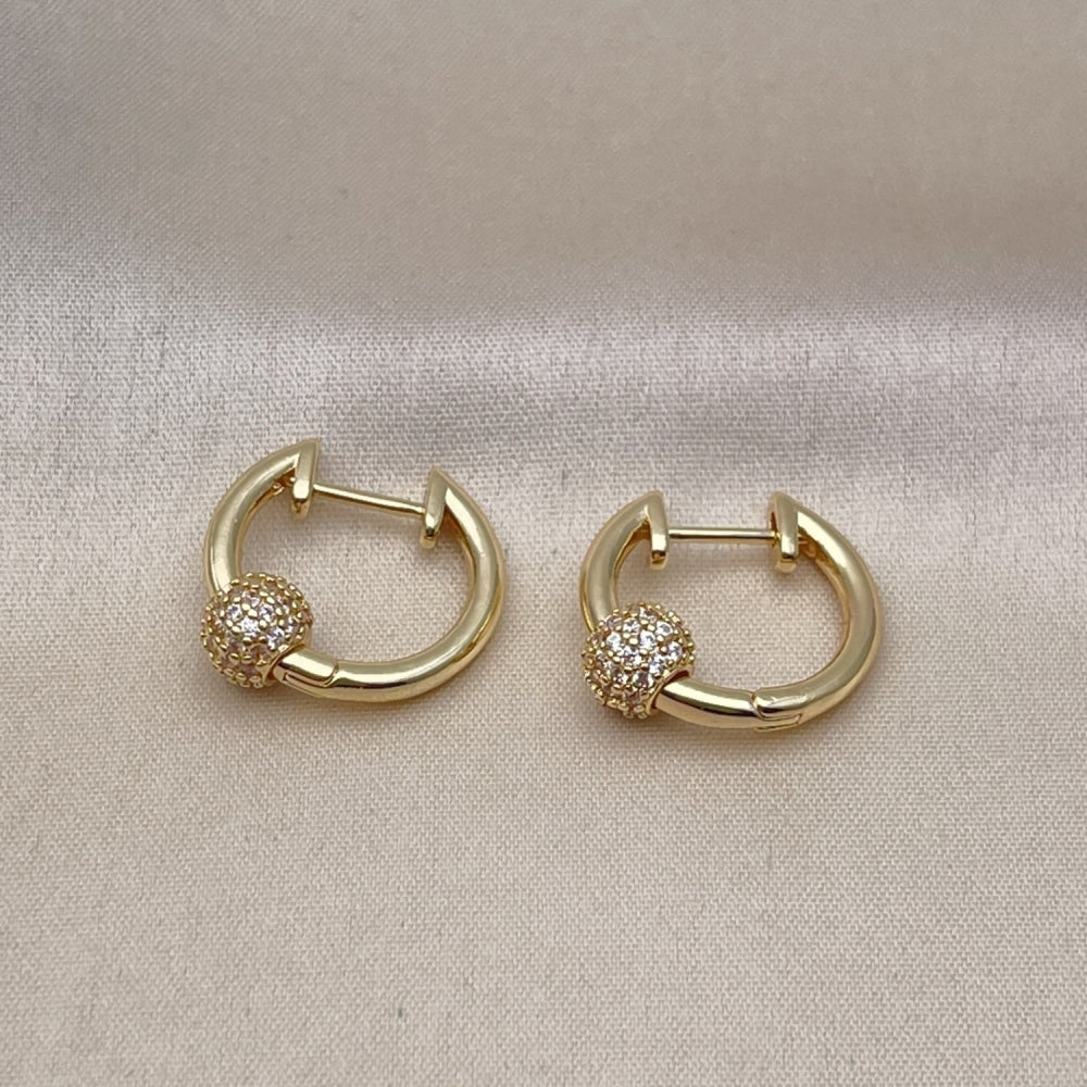 Oro Laminado Huggie Hoop, Gold Filled Style with White Micro Pave, Polished, Golden Finish