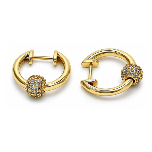 Oro Laminado Huggie Hoop, Gold Filled Style with White Micro Pave, Polished, Golden Finish
