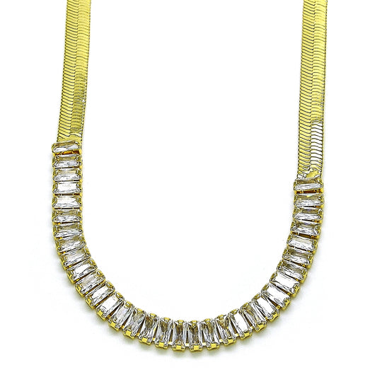 Oro Laminado Fancy Necklace, Gold Filled Style Baguette Design, with White Cubic Zirconia, Polished, Golden Finish