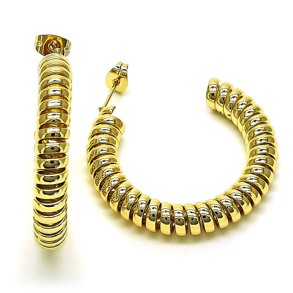 Oro Laminado Stud Earring, Gold Filled Style Spiral Design, Polished, Golden Finish