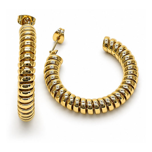 Oro Laminado Stud Earring, Gold Filled Style Spiral Design, Polished, Golden Finish
