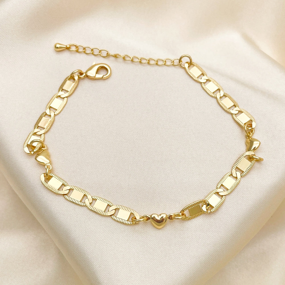 Oro Laminado Fancy Bracelet, Gold Filled Style Heart and Mariner Design, Polished, Golden Finish