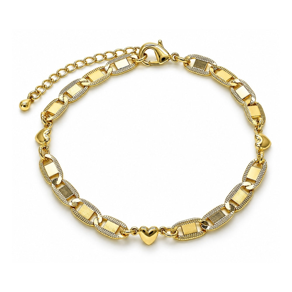 Oro Laminado Fancy Bracelet, Gold Filled Style Heart and Mariner Design, Polished, Golden Finish