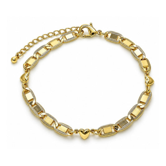 Oro Laminado Fancy Bracelet, Gold Filled Style Heart and Mariner Design, Polished, Golden Finish