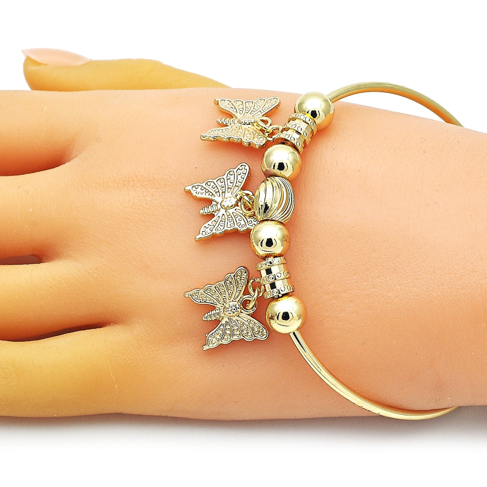 Oro Laminado Individual Bangle, Gold Filled Style Butterfly Design, Polished, Golden Finish