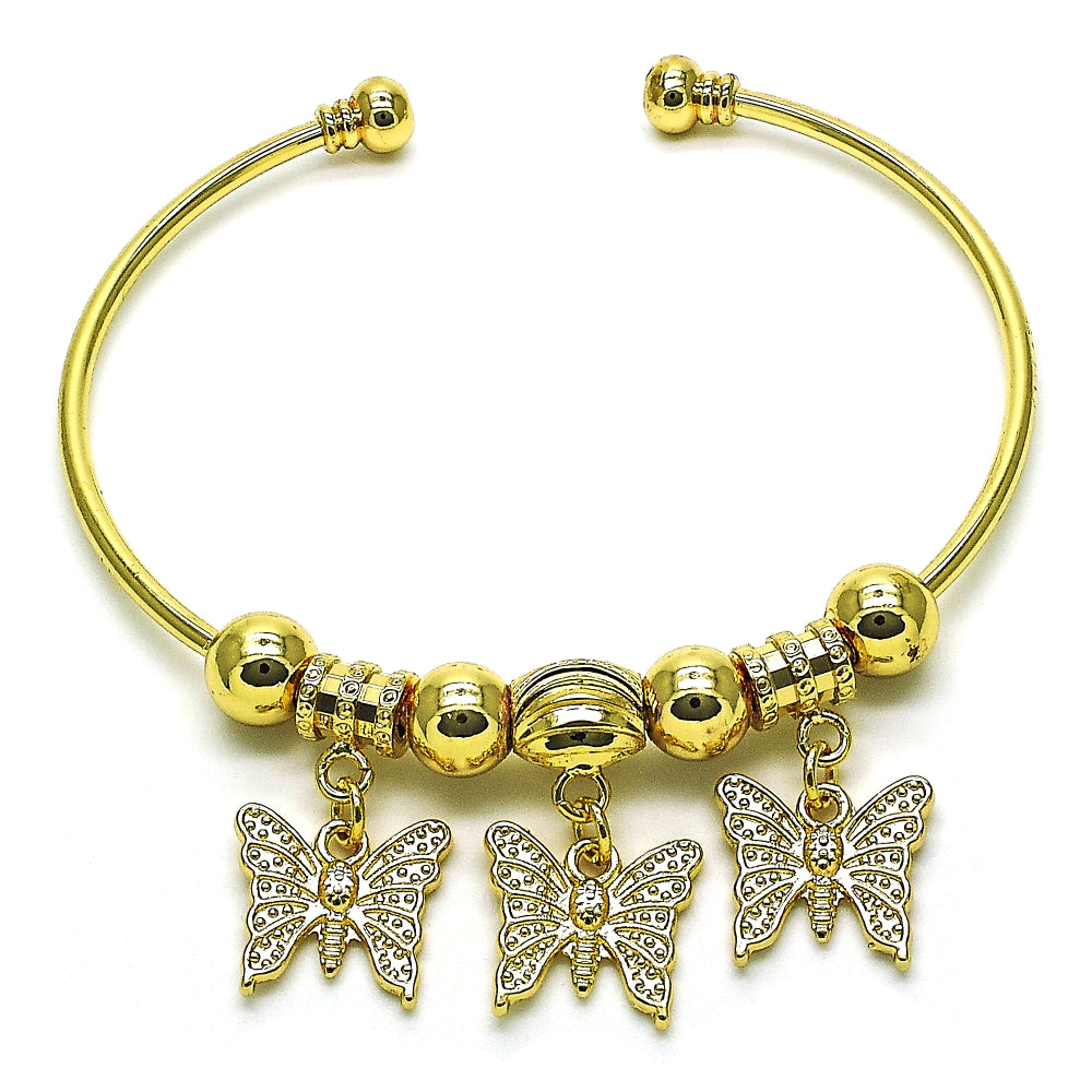 Oro Laminado Individual Bangle, Gold Filled Style Butterfly Design, Polished, Golden Finish