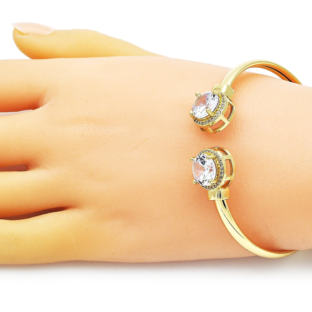 Oro Laminado Individual Bangle, Gold Filled Style with White Cubic Zirconia and White Micro Pave, Polished, Golden Finish