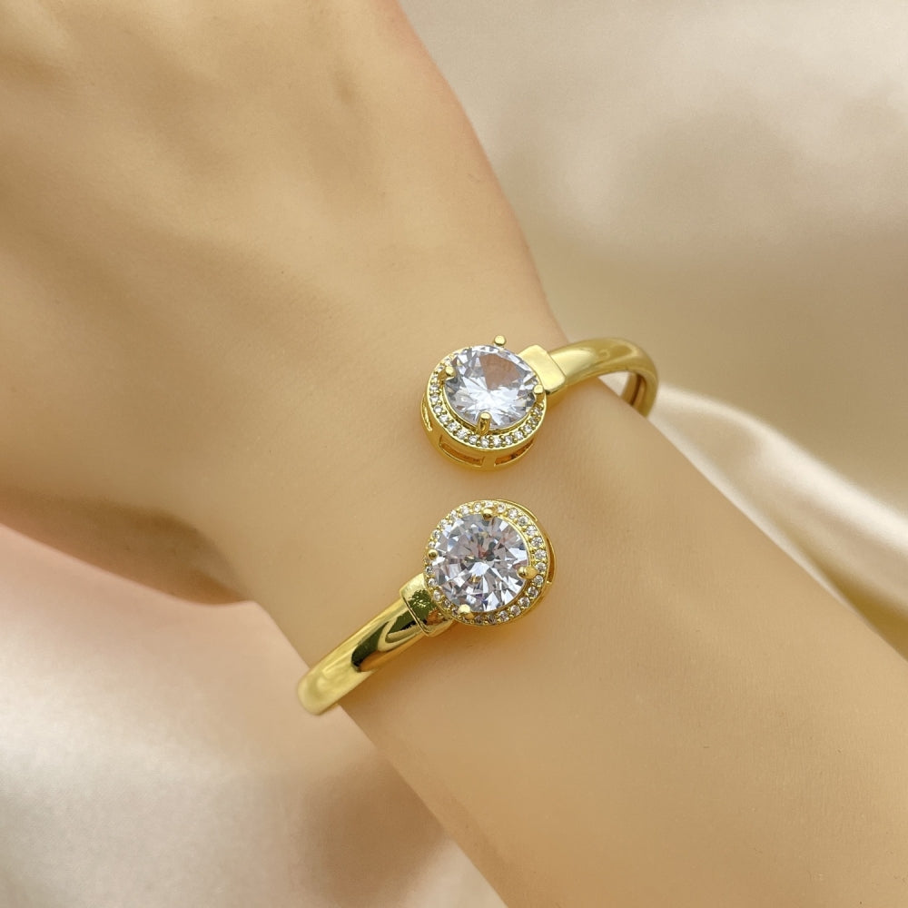 Oro Laminado Individual Bangle, Gold Filled Style with White Cubic Zirconia and White Micro Pave, Polished, Golden Finish