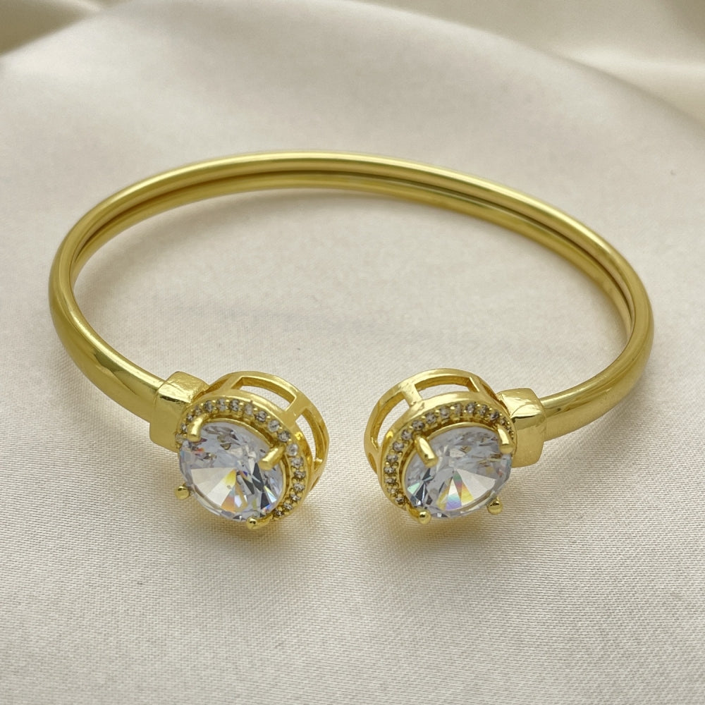 Oro Laminado Individual Bangle, Gold Filled Style with White Cubic Zirconia and White Micro Pave, Polished, Golden Finish