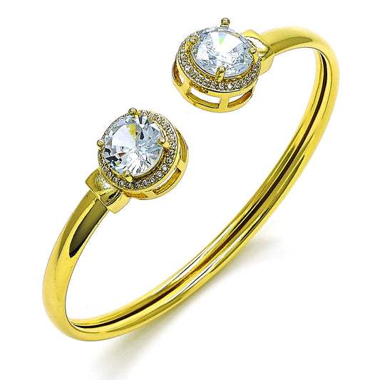 Oro Laminado Individual Bangle, Gold Filled Style with White Cubic Zirconia and White Micro Pave, Polished, Golden Finish