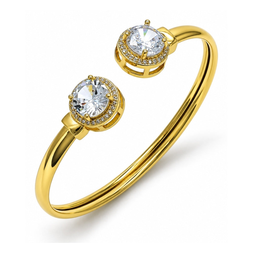 Oro Laminado Individual Bangle, Gold Filled Style with White Cubic Zirconia and White Micro Pave, Polished, Golden Finish