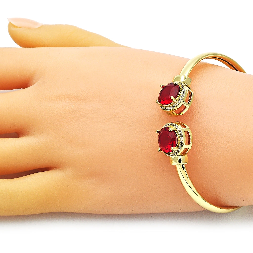 Oro Laminado Individual Bangle, Gold Filled Style with Garnet Cubic Zirconia and White Micro Pave, Polished, Golden Finish