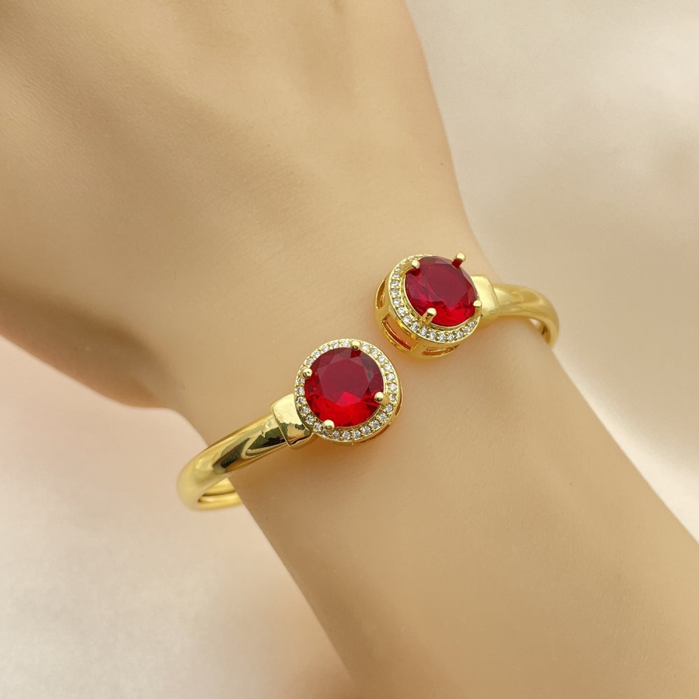 Oro Laminado Individual Bangle, Gold Filled Style with Garnet Cubic Zirconia and White Micro Pave, Polished, Golden Finish