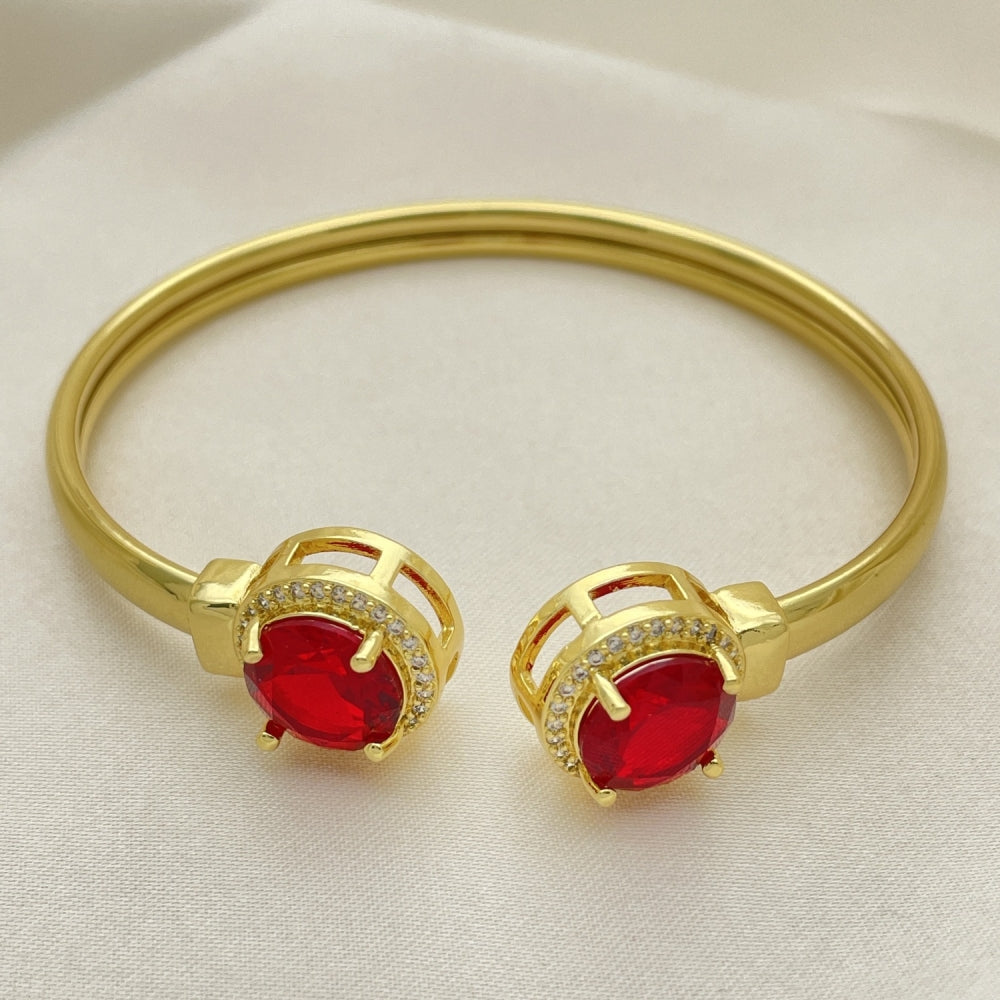 Oro Laminado Individual Bangle, Gold Filled Style with Garnet Cubic Zirconia and White Micro Pave, Polished, Golden Finish