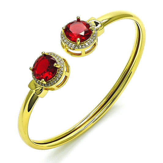 Oro Laminado Individual Bangle, Gold Filled Style with Garnet Cubic Zirconia and White Micro Pave, Polished, Golden Finish