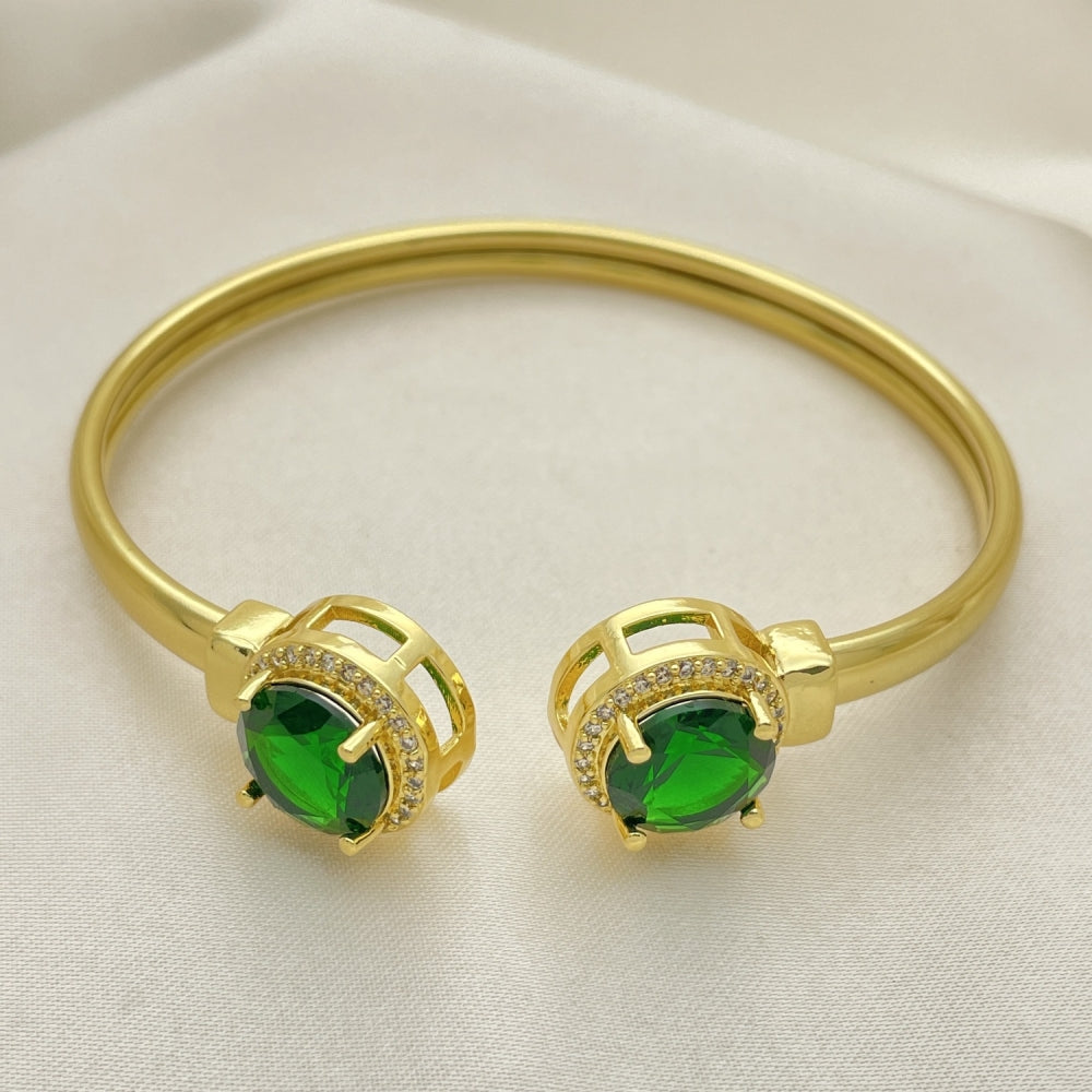 Oro Laminado Individual Bangle, Gold Filled Style with Green Cubic Zirconia and White Micro Pave, Polished, Golden Finish