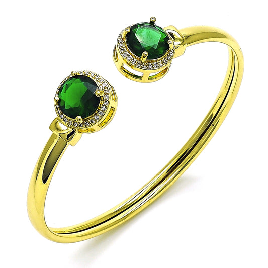 Oro Laminado Individual Bangle, Gold Filled Style with Green Cubic Zirconia and White Micro Pave, Polished, Golden Finish