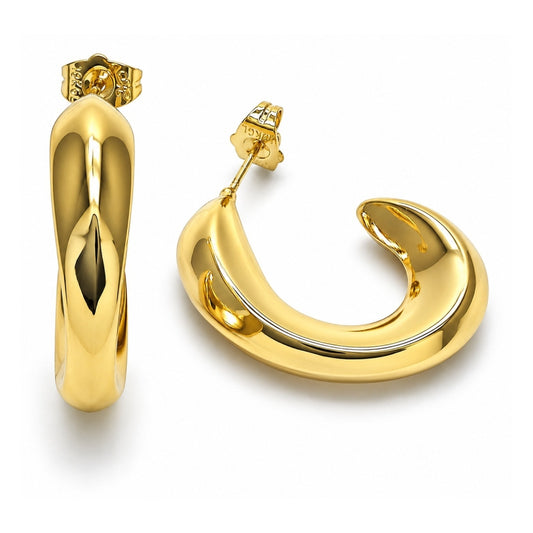 Oro Laminado Stud Earring, Gold Filled Style Hollow Design, Polished, Golden Finish