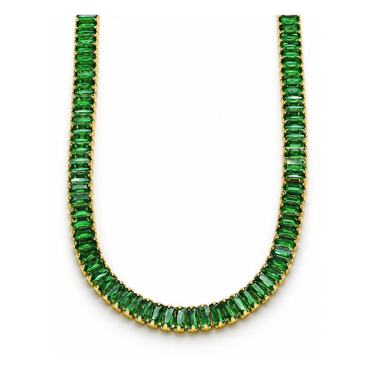 Oro Laminado Fancy Necklace, Gold Filled Style Baguette Design, with Green Cubic Zirconia, Polished, Golden Finish