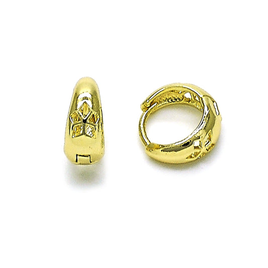 Oro Laminado Huggie Hoop, Gold Filled Style Flower Design, Polished, Golden Finish