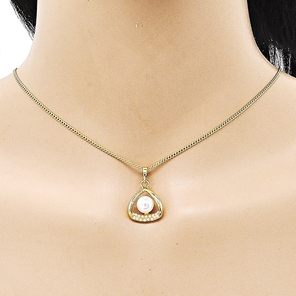Oro Laminado Earring and Pendant Adult Set, Gold Filled Style with Ivory Pearl, Polished, Golden Finish