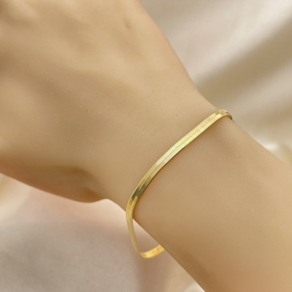 Oro Laminado Basic Bracelet, Gold Filled Style Herringbone Design, Polished, Golden Finish