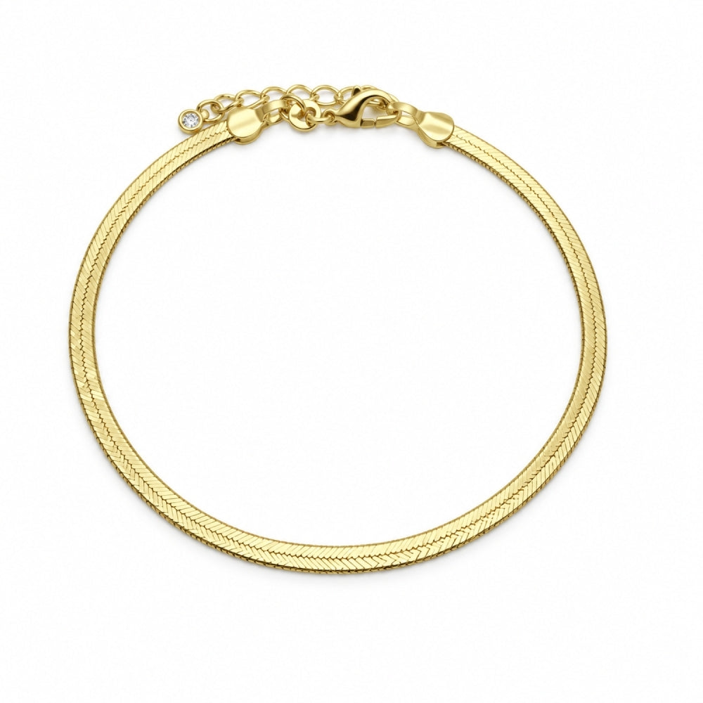 Oro Laminado Basic Bracelet, Gold Filled Style Herringbone Design, Polished, Golden Finish