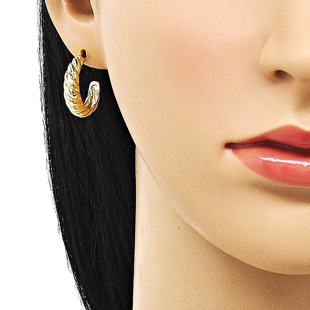 Oro Laminado Small Hoop, Gold Filled Style Diamond Cutting Finish, Golden Finish