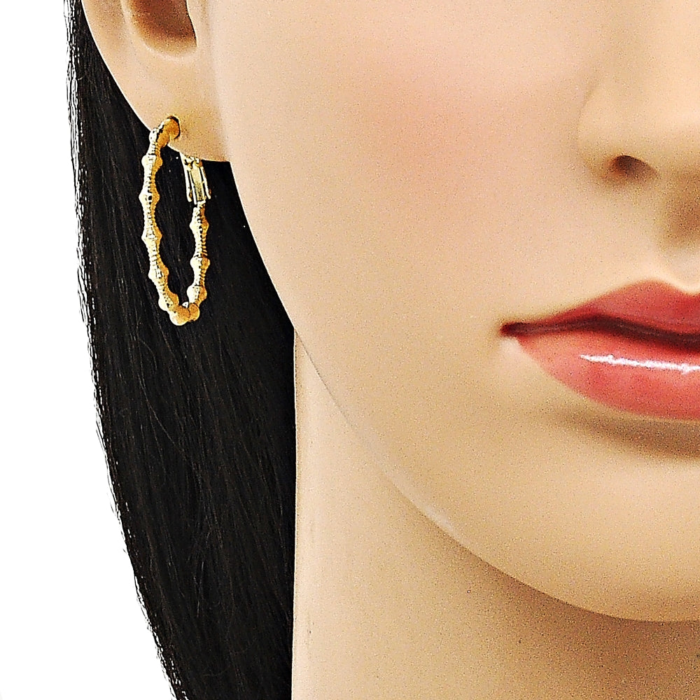 Oro Laminado Medium Hoop, Gold Filled Style Bamboo Design, Diamond Cutting Finish, Golden Finish