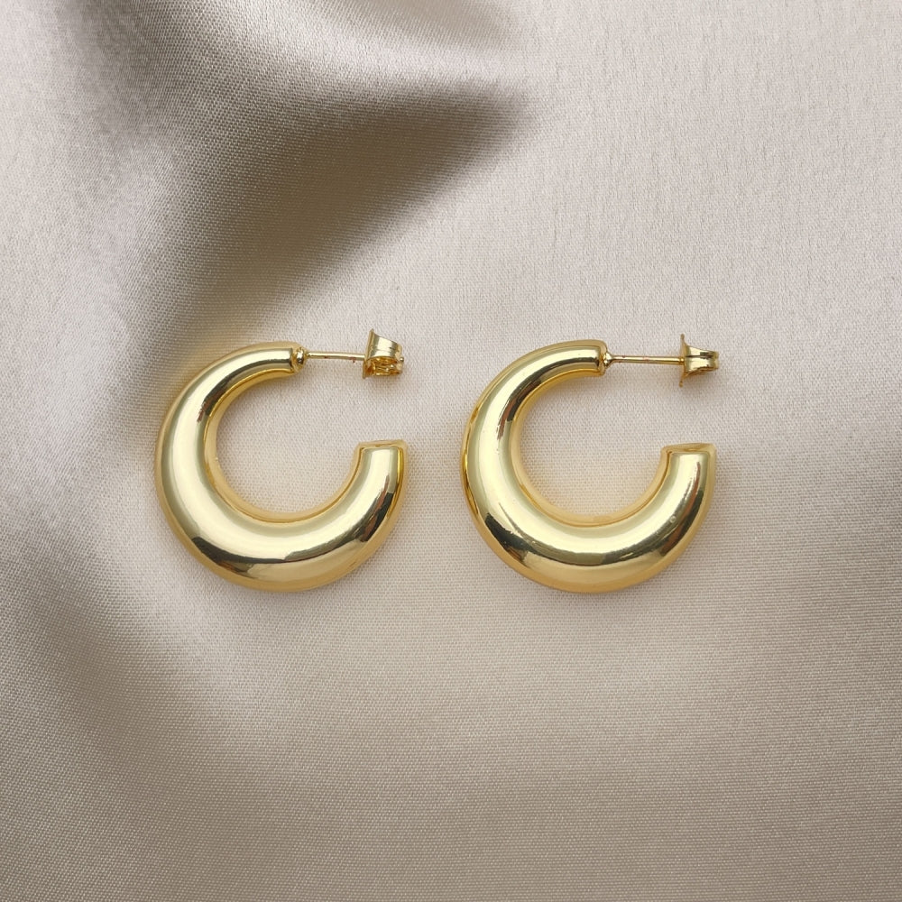 Oro Laminado Medium Hoop, Gold Filled Style Hollow Design, Polished, Golden Finish