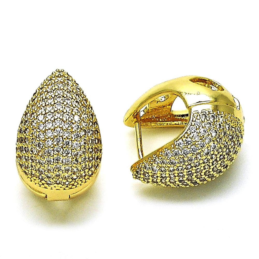 Oro Laminado Huggie Hoop, Gold Filled Style with White Micro Pave, Polished, Golden Finish