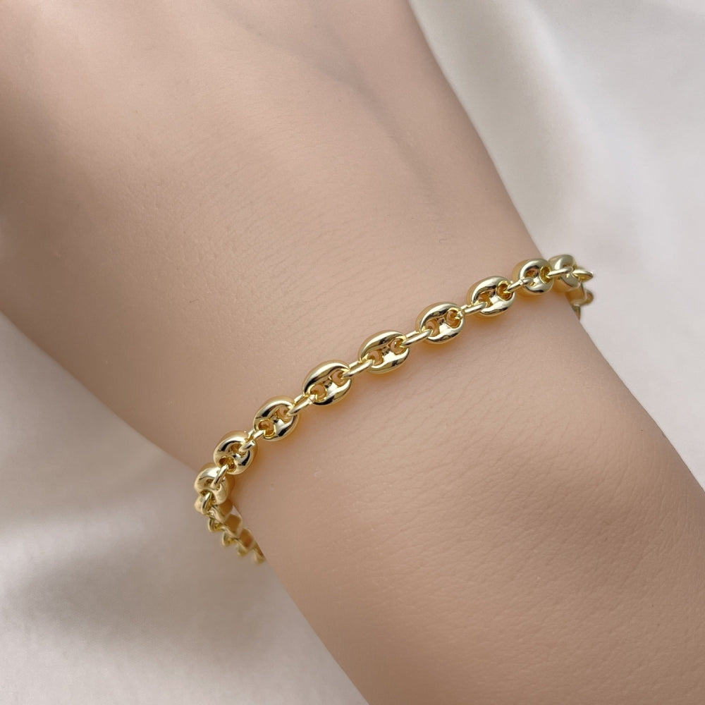 Oro Laminado Fancy Bracelet, Gold Filled Style Puff Mariner Design, Polished, Golden Finish