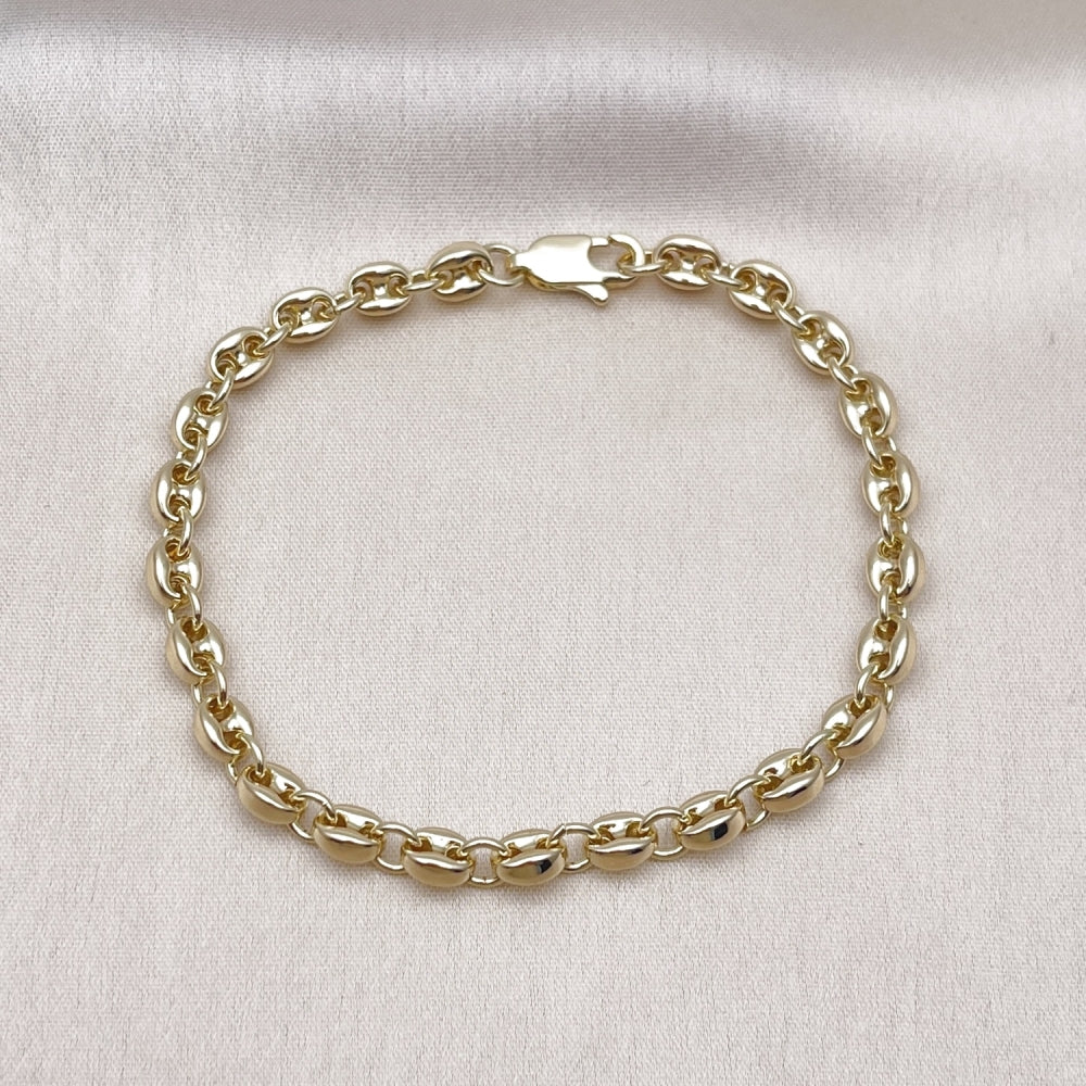 Oro Laminado Fancy Bracelet, Gold Filled Style Puff Mariner Design, Polished, Golden Finish