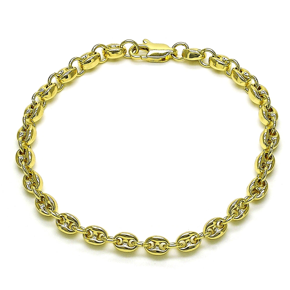 Oro Laminado Fancy Bracelet, Gold Filled Style Puff Mariner Design, Polished, Golden Finish
