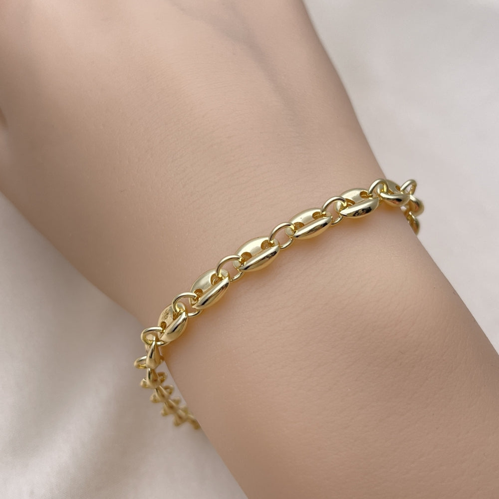 Oro Laminado Fancy Bracelet, Gold Filled Style Puff Mariner Design, Polished, Golden Finish