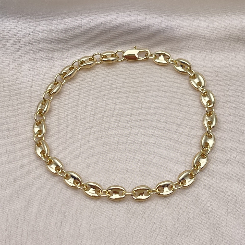 Oro Laminado Fancy Bracelet, Gold Filled Style Puff Mariner Design, Polished, Golden Finish