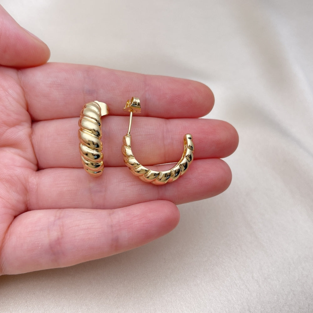 Oro Laminado Small Hoop, Gold Filled Style Twist Design, Polished, Golden Finish