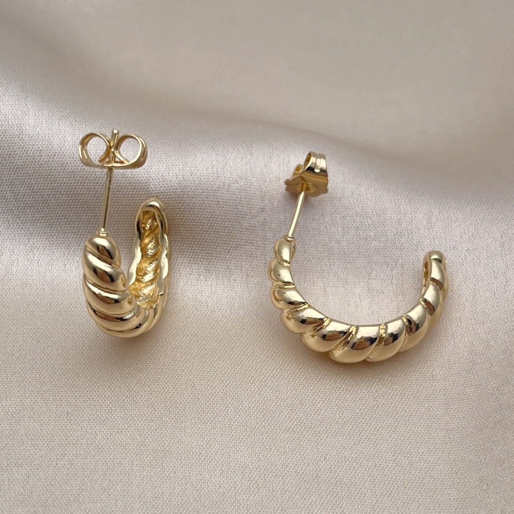 Oro Laminado Small Hoop, Gold Filled Style Twist Design, Polished, Golden Finish