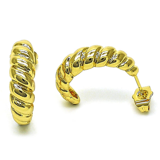 Oro Laminado Small Hoop, Gold Filled Style Twist Design, Polished, Golden Finish