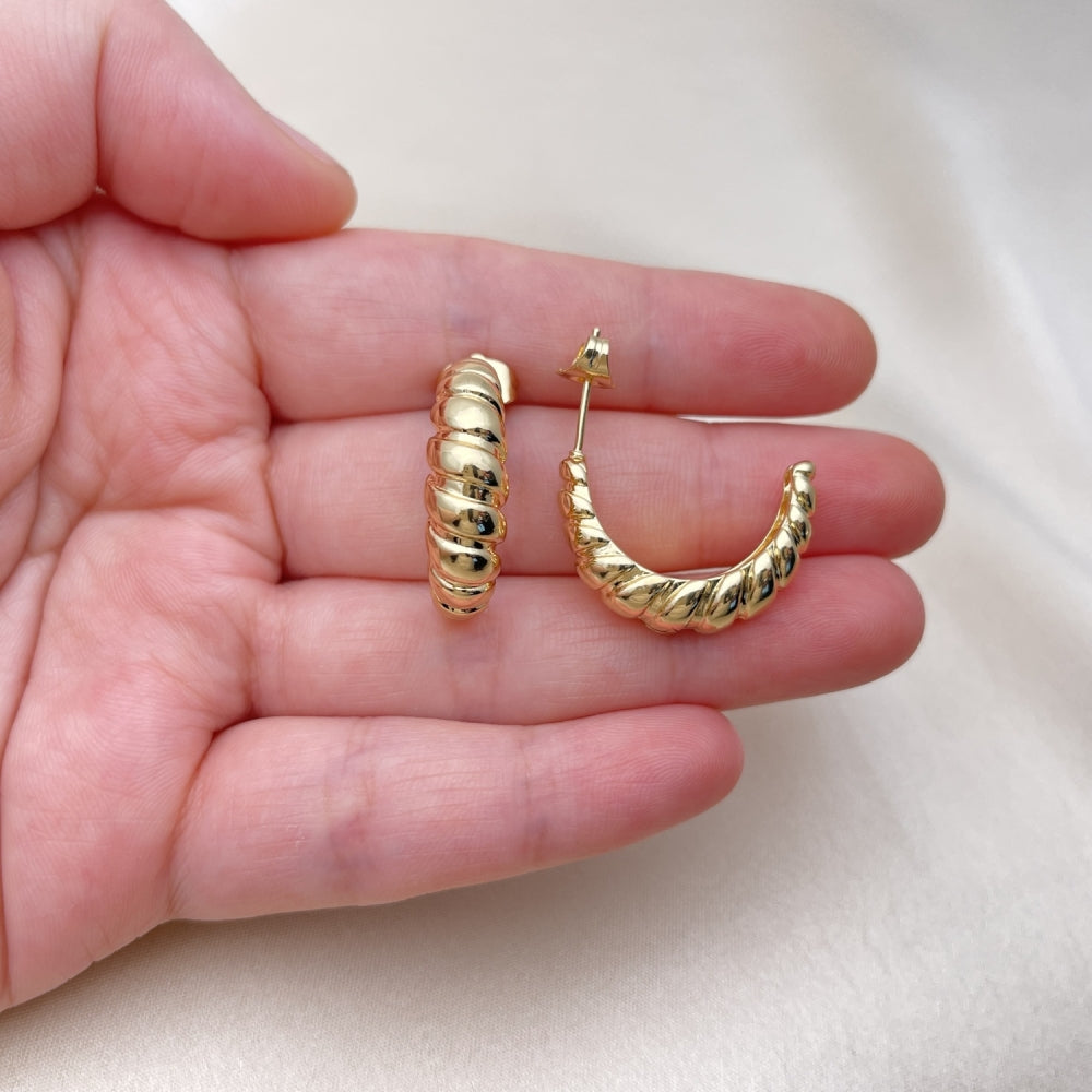 Oro Laminado Small Hoop, Gold Filled Style Twist Design, Polished, Golden Finish