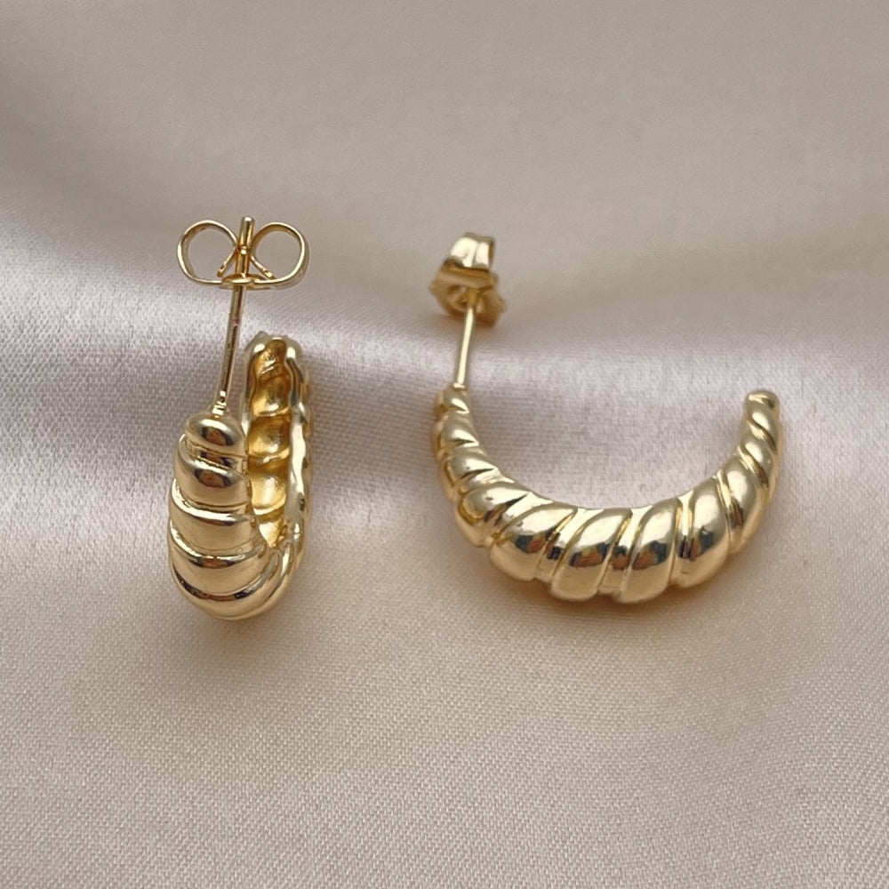 Oro Laminado Small Hoop, Gold Filled Style Twist Design, Polished, Golden Finish
