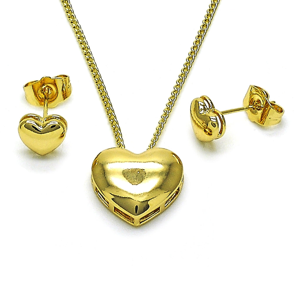 Oro Laminado Earring and Pendant Adult Set, Gold Filled Style Heart Design, Polished, Golden Finish