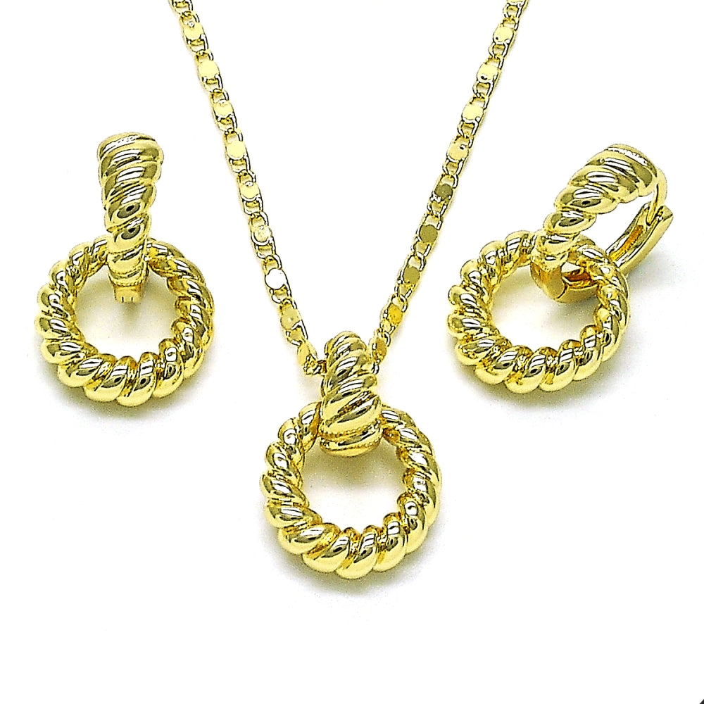Oro Laminado Necklace and Earring, Gold Filled Style Twist Design, Polished, Golden Finish