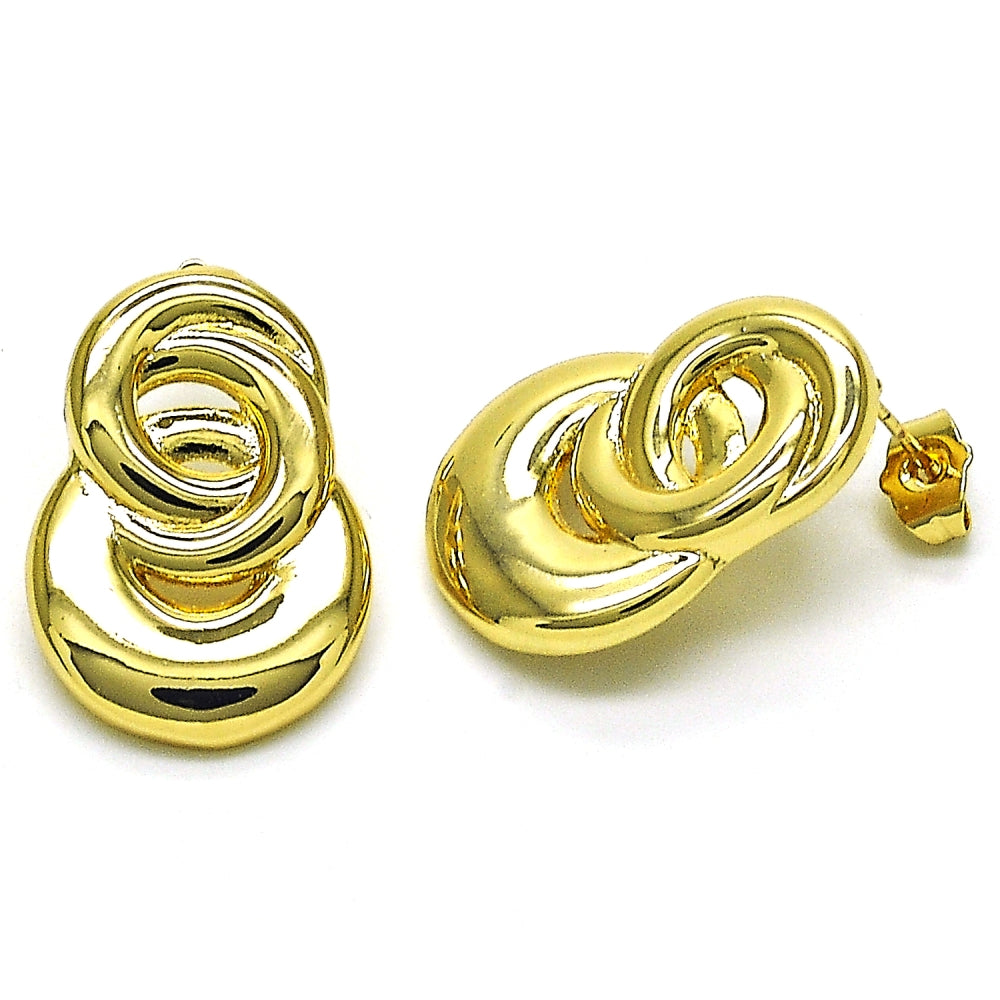 Oro Laminado Stud Earring, Gold Filled Style Infinite Design, Polished, Golden Finish