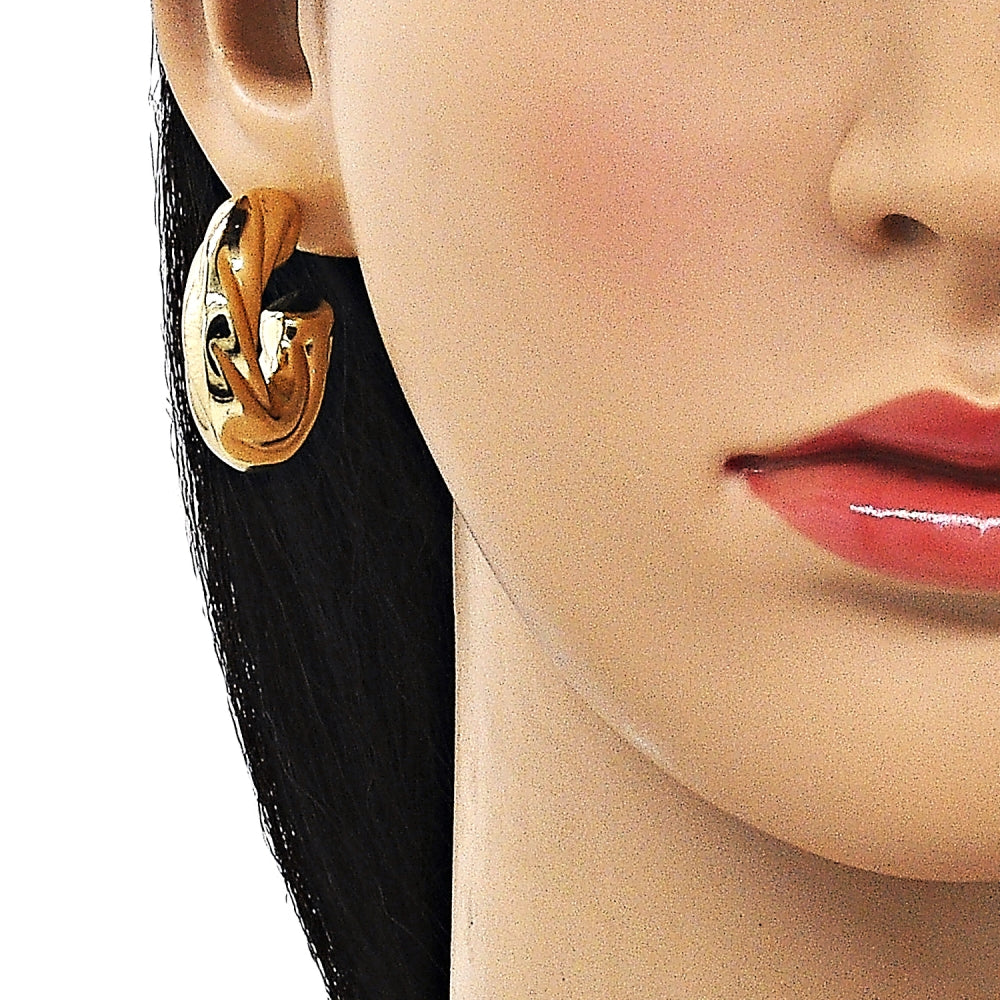 Oro Laminado Medium Hoop, Gold Filled Style Hollow and Twist Design, Polished, Golden Finish