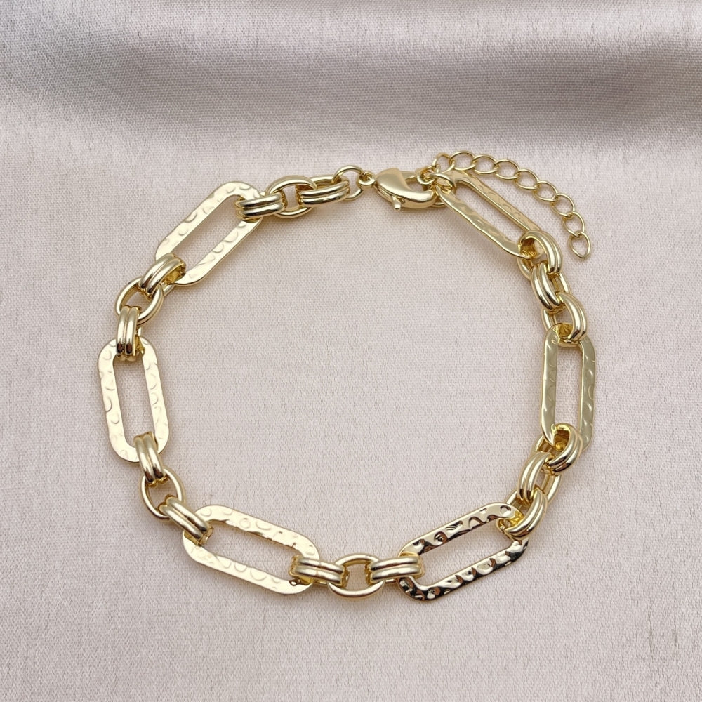 Oro Laminado Fancy Bracelet, Gold Filled Style Paperclip Design, Polished, Golden Finish