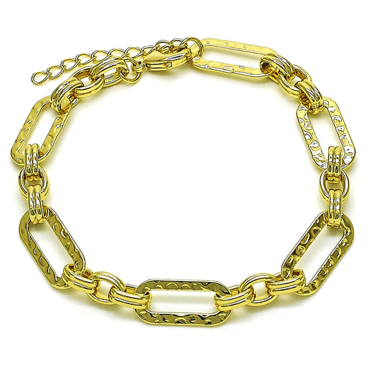 Oro Laminado Fancy Bracelet, Gold Filled Style Paperclip Design, Polished, Golden Finish