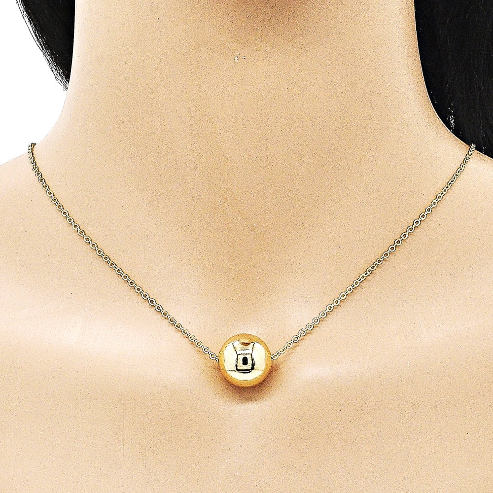 Oro Laminado Pendant Necklace, Gold Filled Style Ball and Rolo Design, Polished, Golden Finish
