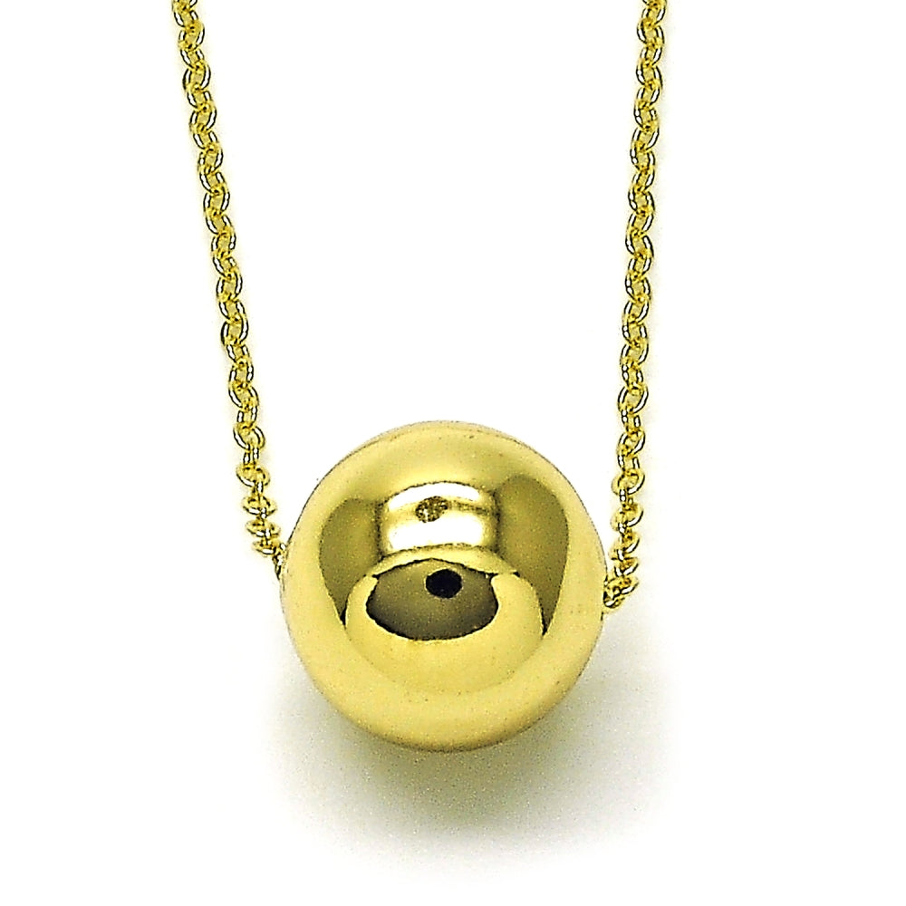 Oro Laminado Pendant Necklace, Gold Filled Style Ball and Rolo Design, Polished, Golden Finish