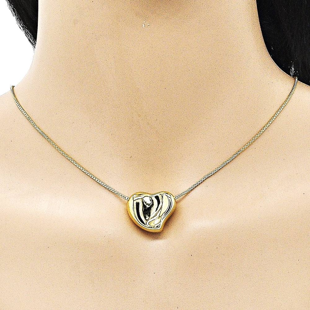 Oro Laminado Pendant Necklace, Gold Filled Style Heart and Hollow Design, Polished, Golden Finish
